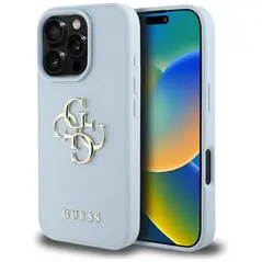 Guess Grained Big 4G Logo Small Classic Logo Apple iPhone 16 Pro blue