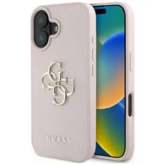 Guess Grained Big 4G Logo Small Classic Logo Apple iPhone 16 pink