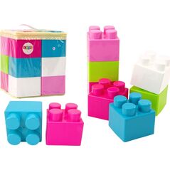 LeanToys Duże Klocki Konstrukcyjne W Torbie Naklejki Kolorowe 12 El