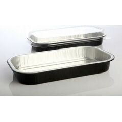 Plus Pack Låg dome t/foliebakke sort/alu D-PET 241x145x25mm 100stk/pak - (100 stk.)
