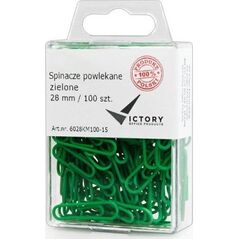 Συνδετήρες γραφείου Victory Office Product 28MM 100 τεμ. στρογγυλοί επικαλυμμένοι πράσινοι πλαστικό δοχείο κρεμαστό