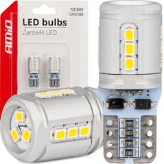 AMiO Żarówki led canbus t10e w5w 15x2016 smd white 12v 24v amio-03723