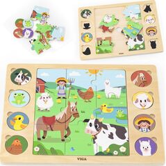 Viga Toys VIGA Drewniane Puzzle Odgadnij Po Cieniu - Farma Układanka 17 el.