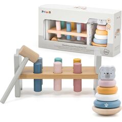 Viga Toys VIGA PolarB Zestaw Drewniana Piramidka + Przebijanka z Młoteczkiem Miś Polarny Montessori