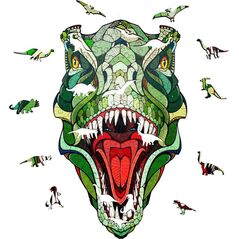 EcoWoodArt EWA Drewniane Puzzle 3D Klocki Układanka T-Rex