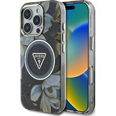 Etui Guess Glitter Flowers Triangle       Buttons MagSafe do iPhone 16 Pro Max czarny