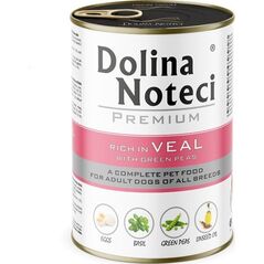 Mokra karma dla psa Dolina Noteci Premium bogata w cielęcinę z zielonym groszkiem puszka 400 g