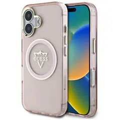 Guess IML Metal Mountain Logo MagSafe Apple iPhone 16 pink
