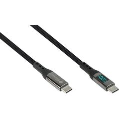 Καλώδιο USB Roline GoodConnections USB-C 2.0 (ST-ST) 1m καλώδιο σύνδεσης με ψηφιακή ένδειξη υφασμάτινο περίβλημα 100W Μαύρο