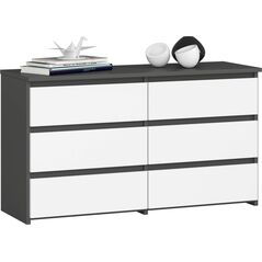 Fabryka Mebli Akord Komoda do salonu CL 100 cm 6 szuflad klasyczna - grafit szary biała