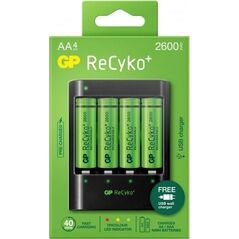 GP GP Μπαταρίες ReCyko+ 4 x AA Επαναφορτιζόμενες Μπαταρίες 2600 mAh + Γρήγορος Φορτιστής