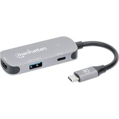 Adapter AV Manhattan MANHATTAN USB-C auf HDMI 3-in-1 Docking-Konverter USB 3.2 Typ-C-Stecker auf HDMI 4K60Hz USB-A 5 Gbit/s und USB-C Power Delivery 100W