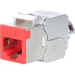 Intellinet Network Solutions INTELLINET Cat6a 10G Slimline Keystone-Modul STP werkzeuglos mit Rastclip f�r Massivdraht vergoldete Kontakte Metallgeh�use rot