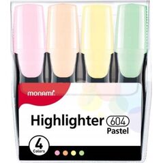 Monami Gruby zakreślacz Highlighter 604 - zestaw 4 kolorów pastelowych Monami
