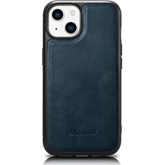 iCarer iCarer Leather Oil Wax etui pokryte naturalną skórą do iPhone 14 Plus (kompatybilne z MagSafe) niebieski (WMI14220719-BU)