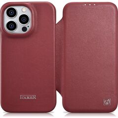 iCarer iCarer CE Premium Leather Folio Case skórzane etui iPhone 14 Pro Max z klapką magnetyczne MagSafe czerwony (WMI14220716-RD)