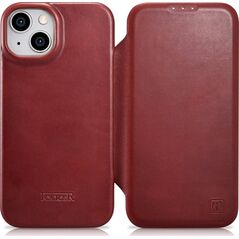 iCarer iCarer CE Oil Wax Premium Leather Folio Case skórzane etui iPhone 14 Plus z klapką magnetyczne MagSafe czerwony (AKI14220707-RD)