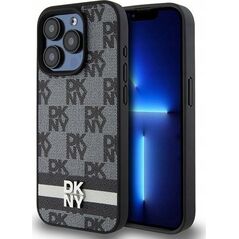 DKNY DKNY DKHCP15LPCPTSSK iPhone 15 Pro 6.1" czarny/black hardcase Leather Checkered Mono Pattern & Printed Stripes