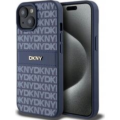 DKNY DKNY DKHCP15SPRTHSLB iPhone 15 / 14 / 13 6.1" niebieski/blue hardcase Leather Mono Stripe & Metal Logo