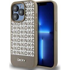 DKNY DKNY DKHMP15LPSOSPW iPhone 15 Pro 6.1" brązowy/brown hardcase Leather Printed Pattern Metal Logo MagSafe