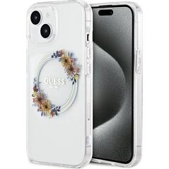 Guess Oryginalne Etui GUESS Hardcase GUHMP15SHFWFCT do iPhone 15 (Kompatybilny z Magsafe / Flowers Wreath / transparent)