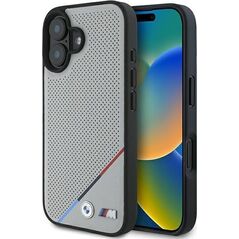 BMW BMW BMHMP16S23PUPDG iPhone 16 6.1" szary/grey hardcase M Perforated Tricolor Line MagSafe
