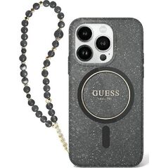 Guess Guess GUHMP16SHGCRELSK iPhone 16 6.1" czarny/czarny hardcase IML Glitter With Pearl Strap MagSafe