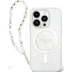 Guess Guess GUHMP16MHGCRELST iPhone 16 Plus 6.7" przeźroczysty/transparent hardcase IML Glitter With Pearl Strap MagSafe