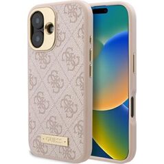 Guess Guess GUHMP16SU4GPRP iPhone 16 6.1" różowy/pink hardcase 4G Logo Plate MagSafe