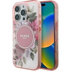 Guess Guess GUHMP16XHFWBDCEP iPhone 16 Pro Max 6.9" różowy/pink hardcase IML Flower & Tonal Circle MagSafe