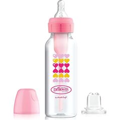 Dr Browns Butelka ze smoczkiem i ustnikiem 250ml różowa serca 6m+ Dr Browns