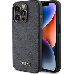 Guess Guess GUHCP15LG4GFGR iPhone 15 Pro 6.1" szary/grey hard case 4G Metal Gold Logo