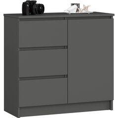 Fabryka Mebli Akord Komoda bezuchwytowa JERRY 80 cm nowoczesna 1 drzwi 3 szuflady 2 półki - grafit szary