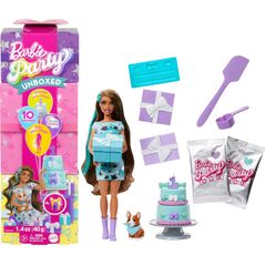 „Barbie Party Unboxed Reveal“ siurprizų rinkinys - tamsiaplaukė lėlė