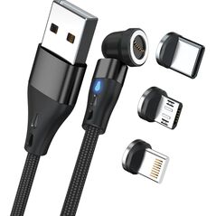 Καλώδιο USB Realpower RealPower Μαγνητικό καλώδιο 3 Amp, 2m, μαύρο με προσαρμογείς