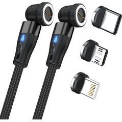 Καλώδιο USB Realpower RealPower Μαγνητικό καλώδιο, 1μ, 2x μαγνητικό, μαύρο με προσαρμογέα