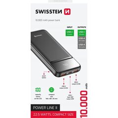 SWISSTEN, Powerbank, POWER LINE II, Li-Pol, 5/9/12V, do �adowania telefon�w i innych urz�dze�, 22013916, 10000mAh, czarna