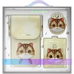 Nimmy Zestaw 3w1 torebka na telefon + portfel + etui na lokalizator khaki Big Eyed Pet 2.0 Cat