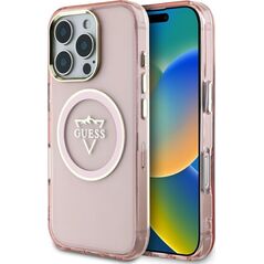 Guess IML Metal Mountain Logo MagSafe Case for iPhone 16 Pro Pink