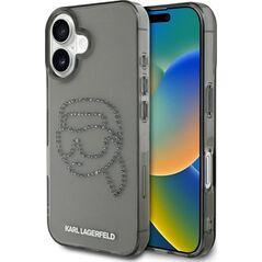 Etui Karl Lagerfeld IML Rhinestones Karl  Head do iPhone 16 czarny
