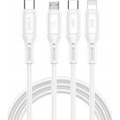 Καλώδιο USB WiWU - Starlink Wi-C046E 3 σε 1 USB C σε USB C, Micro USB, Lightning 60W 1m - λευκό