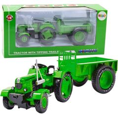 Metalowy Traktor Rolniczy Z Przyczepą Zielony 1:18 EDUKAMP