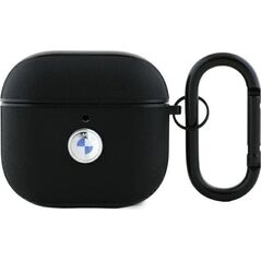 BMW BMA4SSLBK AirPods 4 cover            czarny/black Geniune Leather Silver Logo