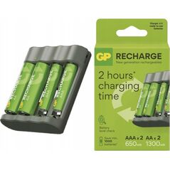 Φορτιστής GP Recharge B441 + 2x AA Επαναφορτιζόμενες 2100 mAh + 2x AAA Επαναφορτιζόμενες 800 mAh