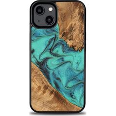 BeWood Etui z drewna i żywicy na iPhone 15 Plus Bewood Unique Turquoise - turkusowo-czarne