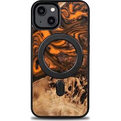 BeWood Etui z drewna i żywicy na iPhone 15 MagSafe Bewood Unique Orange - pomarańczowo-czarne