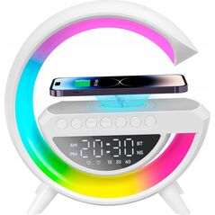 Έξυπνη λάμπα LED RGB με ασύρματο φορτιστή, οθόνη LCD, ηχείο Bluetooth, ραδιόφωνο FM, USB, TF, AUX, ρολόι, ξυπνητήρι, μπαταρία
