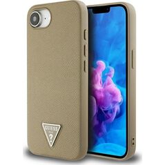 Etui Guess Grained Triangle MagSafe do   iPhone 16e brązowy
