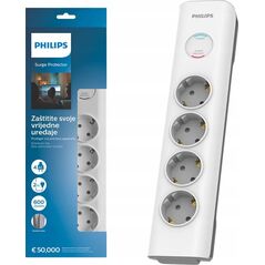 PRZEDŁUŻACZ SIECIOWY PHILIPS LISTWA ZASILAJĄCA BIAŁA 4 GNIAZDA SCHUKO 2M SPN7040WA/58