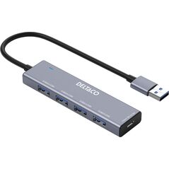 USB-A διανομέας DELTACO, 4x USB-A θύρες, 5 Gbps, αλουμίνιο, γκρι / UH-738 / 1903171
